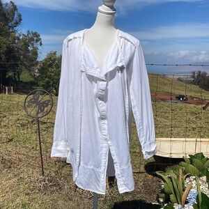 EM Polham White Long Sleeve Tunic button up Laganlook Blouse S